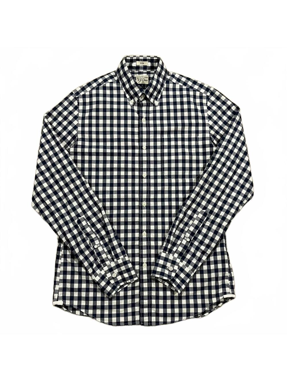 J.Crew Mens Long Sleeve Button Up Blue Gingham Plaid Shirt Slim Fit Size Small